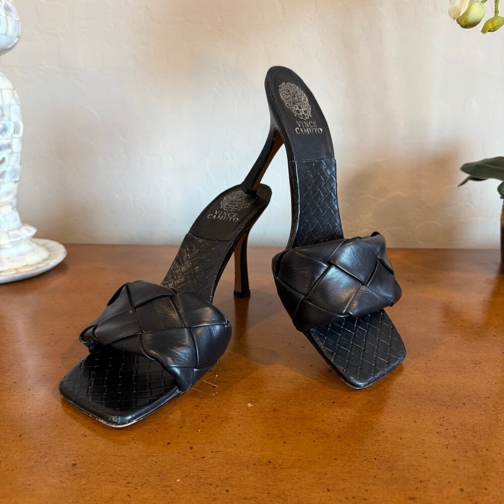 Vince Camuto Brelanie Black Leather Heeled Sandals Size 10M - Picture 3 of 7